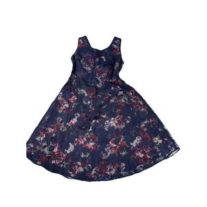 Motherhood Sleeveless Midi Dress Mesh Dress Blue Floral Sz S Maternity Party